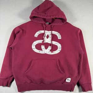 Stussy Mens SS Link Graphic Logo Hoodie Burgundy Medium Made in USA 15097
